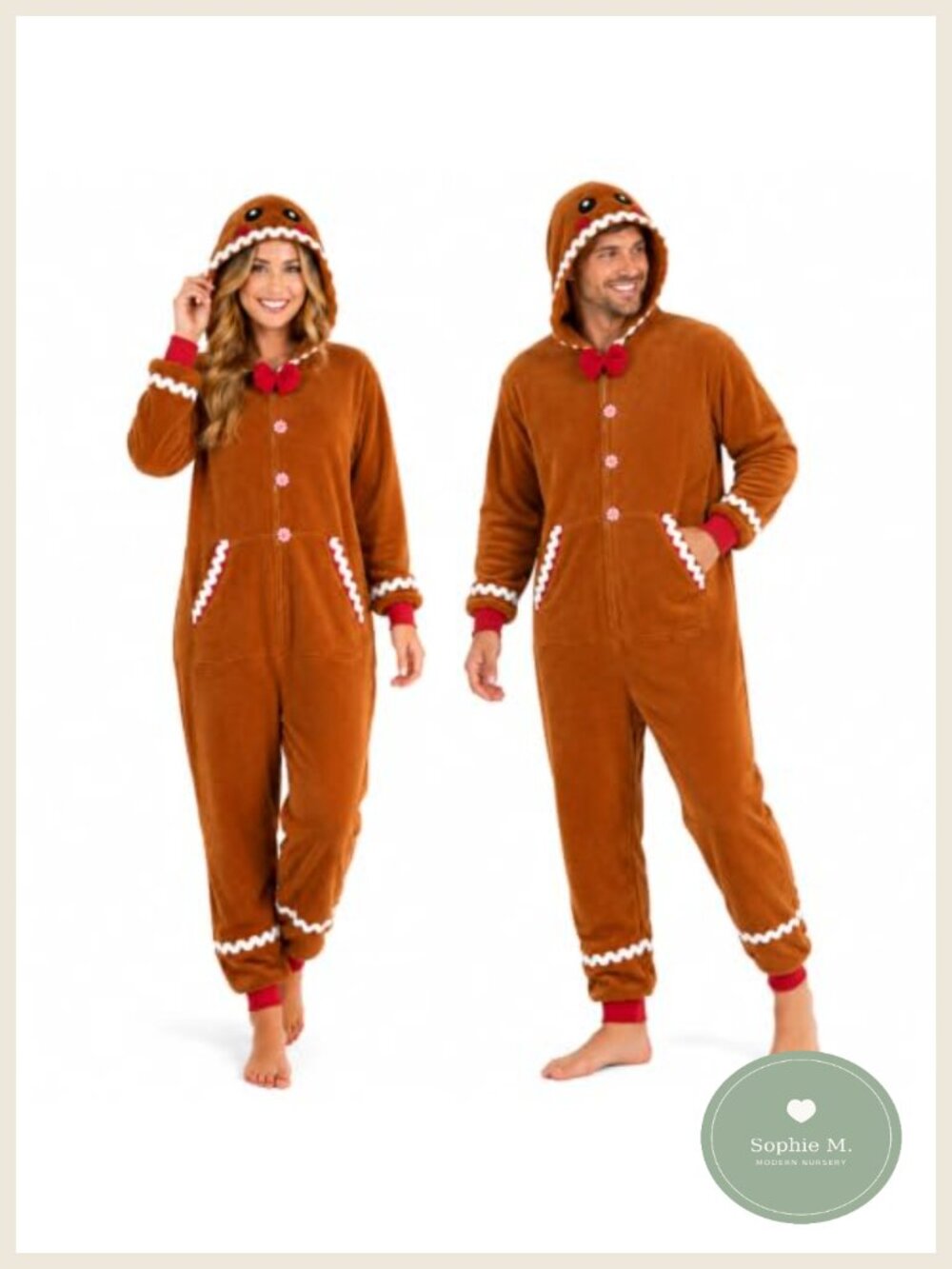 Gingerbread Man Costume Adult Christmas Onesie Pajamas Hooded Jumpsuit
